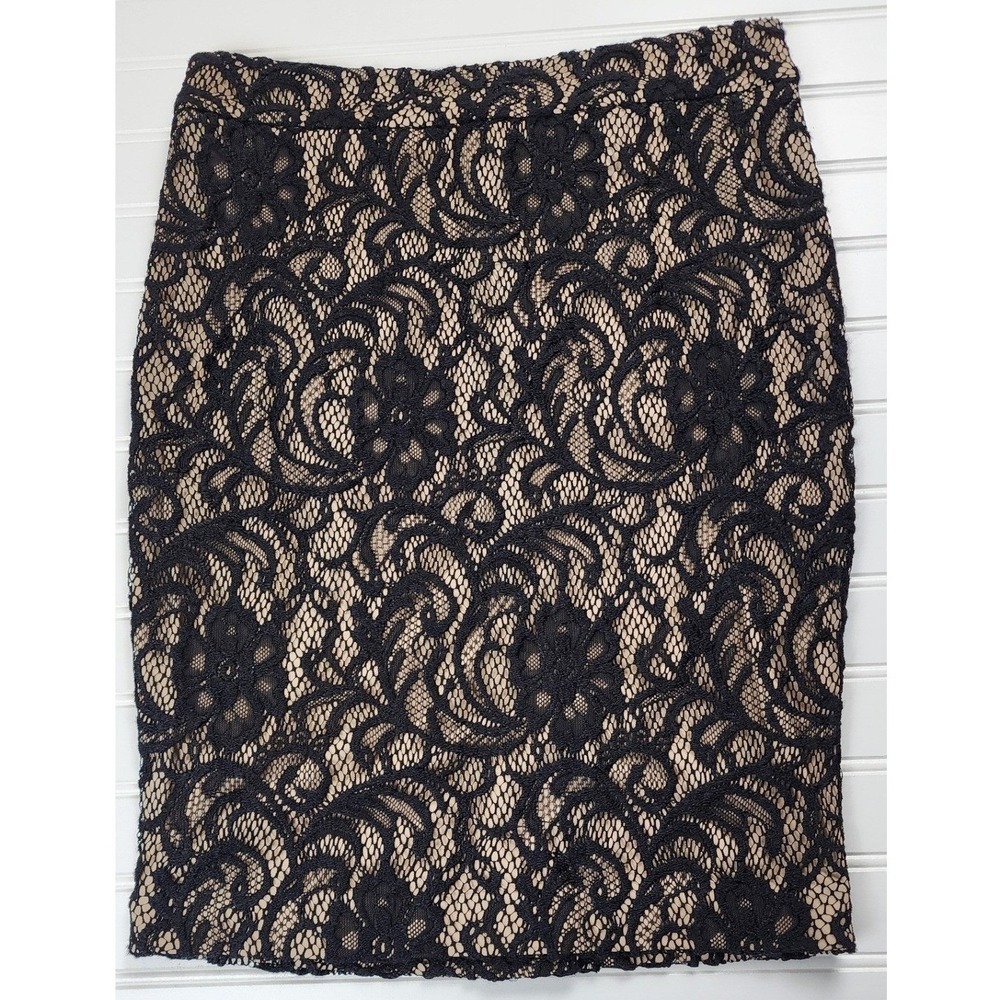 INC International Concepts Black Lace Pencil Skirt Womens 2 Lined Knee‎ Length